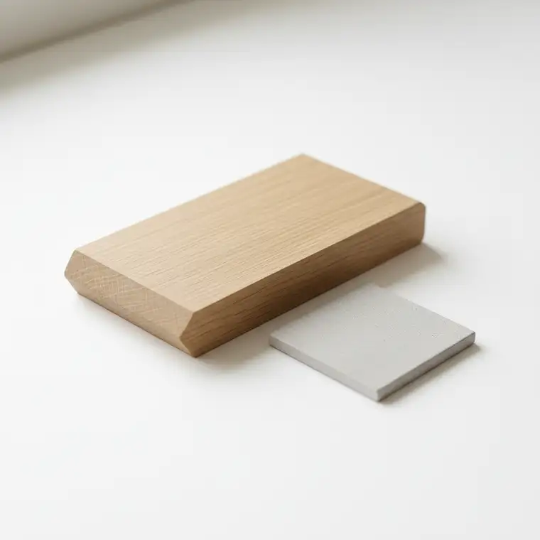 Wizualizacja 3D domu z projektu katalogowego, widok jasnej strefy dziennej z neutralnym wykończeniem i prostymi meblami