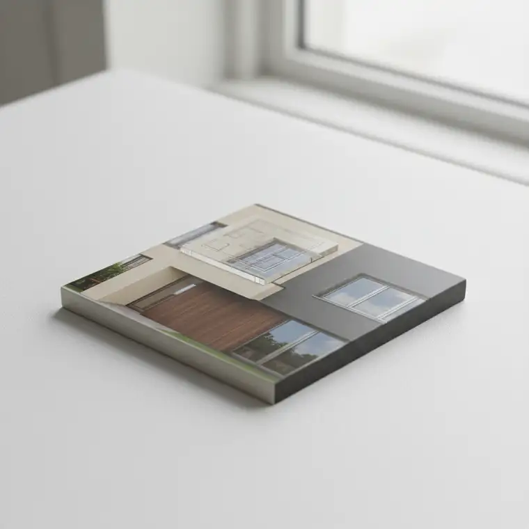 Fotorealistyczna wizualizacja 3D elewacji domu jednorodzinnego z różnymi wariantami koloru fasady i materiałów wykończeniowych