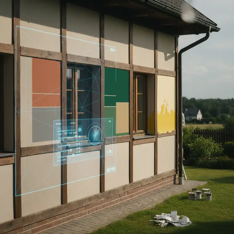 Wizualizacja 3D elewacji domu przy zmianie koloru fasady