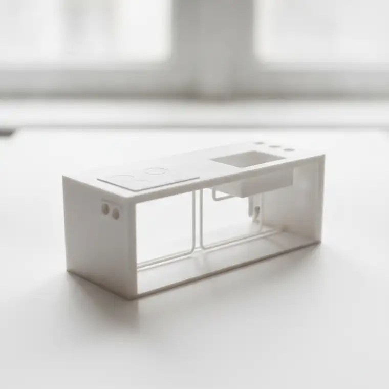 Nowoczesna wizualizacja 3D kuchni z wyspą w domu w budowie, pokazująca optymalne rozmieszczenie instalacji i ergonomiczny układ mebli