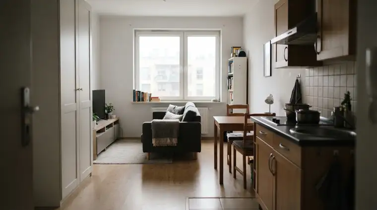 Aranżacja salonu z aneksem kuchennym 20m2 - jak zmieścić stół, sofę i szafę